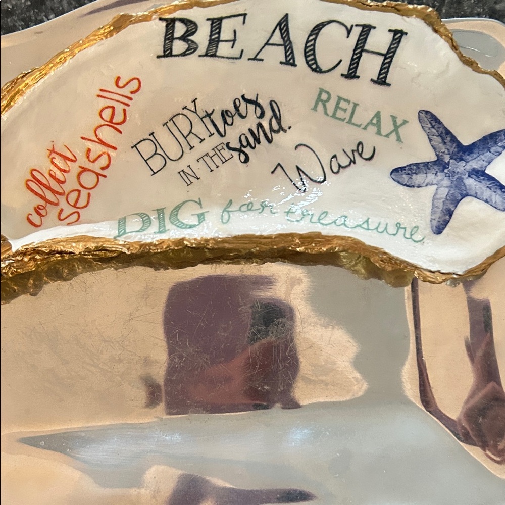 Oyster Shell Gold and White Beach-Themed Trinket Dish - Picture 2 of 4